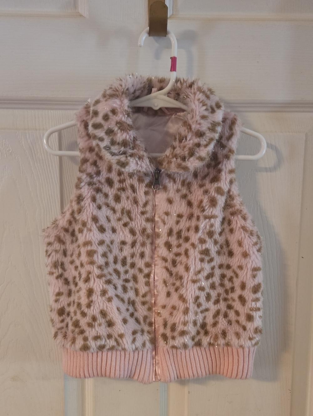 Toby Pink Faux Fur Leopard Print Vest